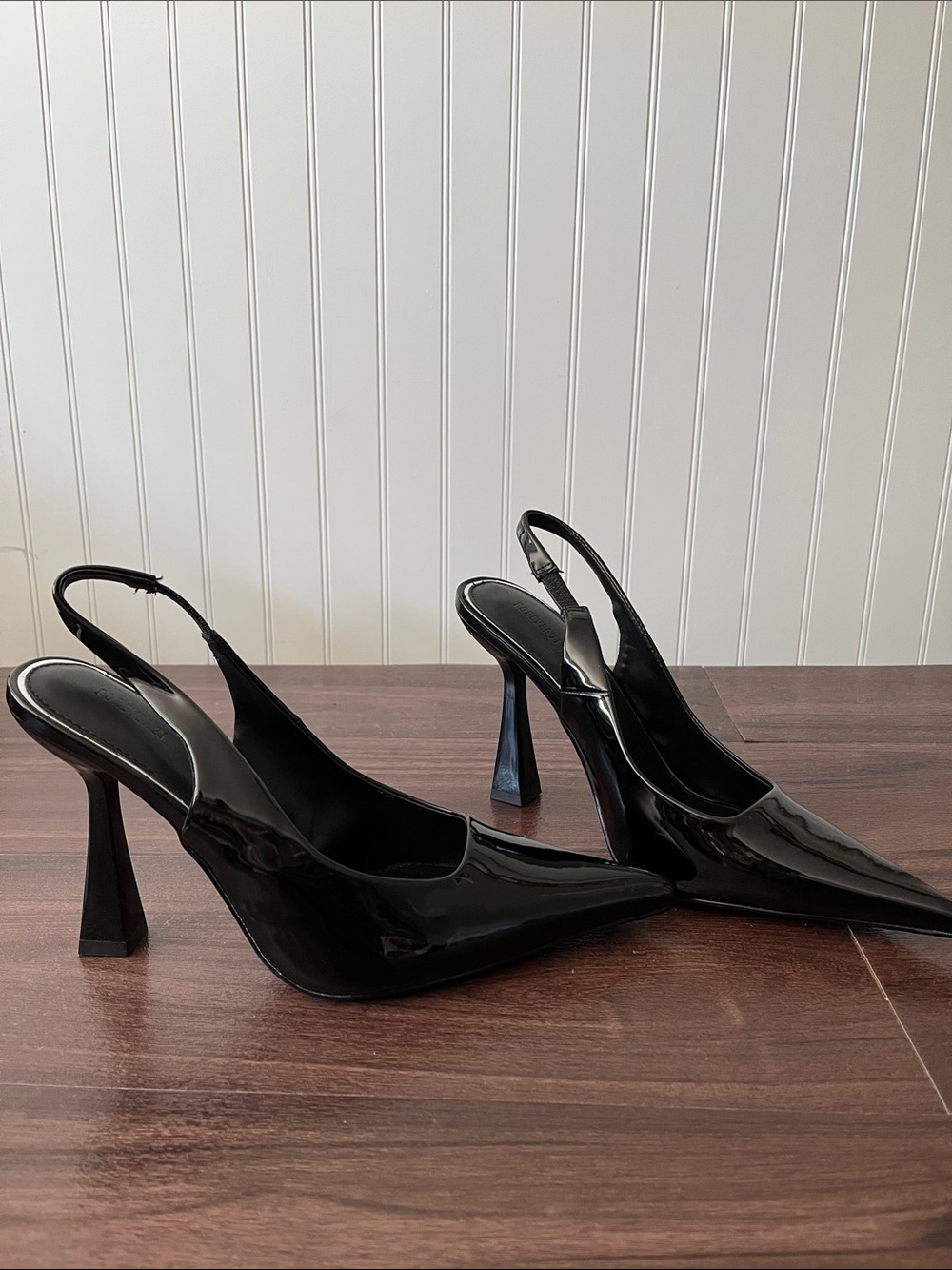 Black Patent Slingback Pointed-Toe Heels